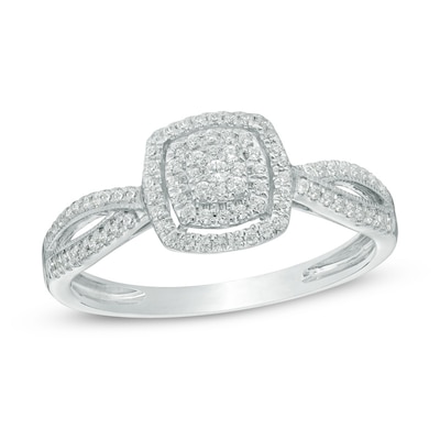 0.20 CT. T.W. Composite Diamond Frame Promise Ring in 10K White Gold