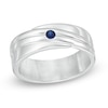 Thumbnail Image 1 of Men's Lab-Created Blue Sapphire Solitaire Wedding Band in Sterling Silver