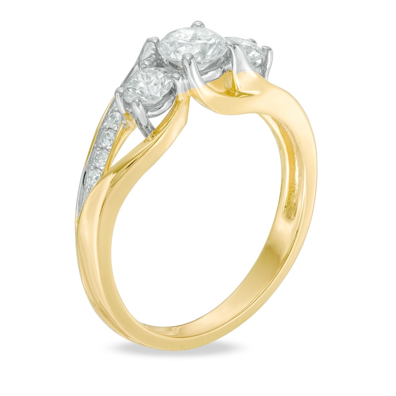 1.00 CT. T.W. Certified Canadian Diamond Three Stone Split Shank Engagement Ring in 14K Gold (I/I2)