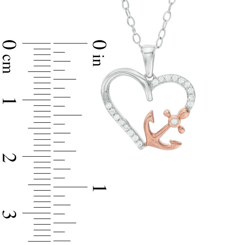 0.10 CT. T.W. Diamond Heart with Side Anchor Pendant in Sterling Silver and 14K Rose Gold Plate