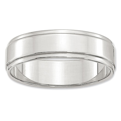 Men's 6.0mm Groove Edge Flat Wedding Band in Sterling Silver