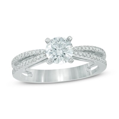 Celebration Canadian Lux® 1.00 CT. T.W. Certified Diamond Double Row Shank Engagement Ring in 14K White Gold (I/SI2)