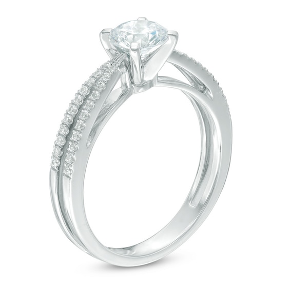 Celebration Canadian Lux® 1.00 CT. T.W. Certified Diamond Double Row Shank Engagement Ring in 14K White Gold (I/SI2)