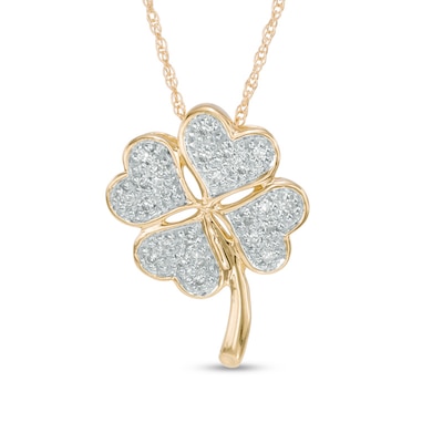 0.069 CT. T.W. Diamond Heart-Shaped Clover Pendant in 10K Gold