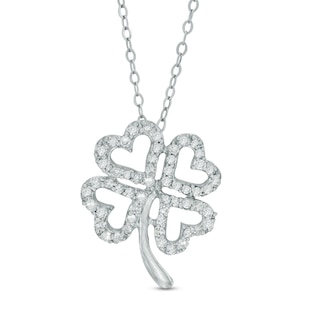 0.15 CT. T.W. Diamond Heart-Shaped Clover Outline Pendant in 10K White Gold - 17"