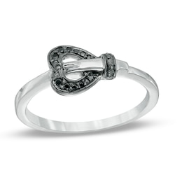 Black Diamond Accent Heart-Shaped Buckle Ring in Sterling Silver