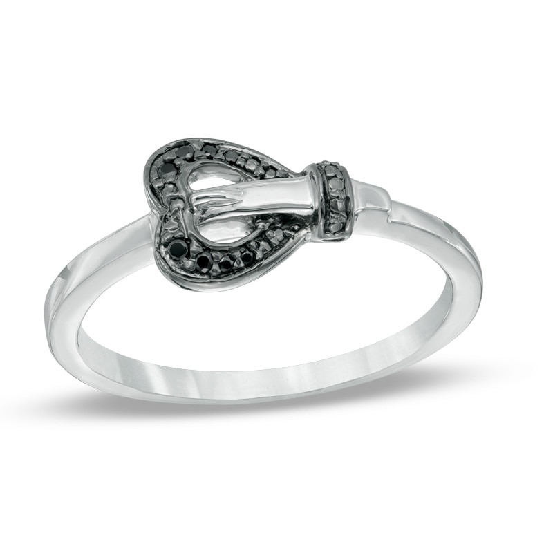 Black Diamond Accent Heart-Shaped Buckle Ring in Sterling Silver|Peoples Jewellers