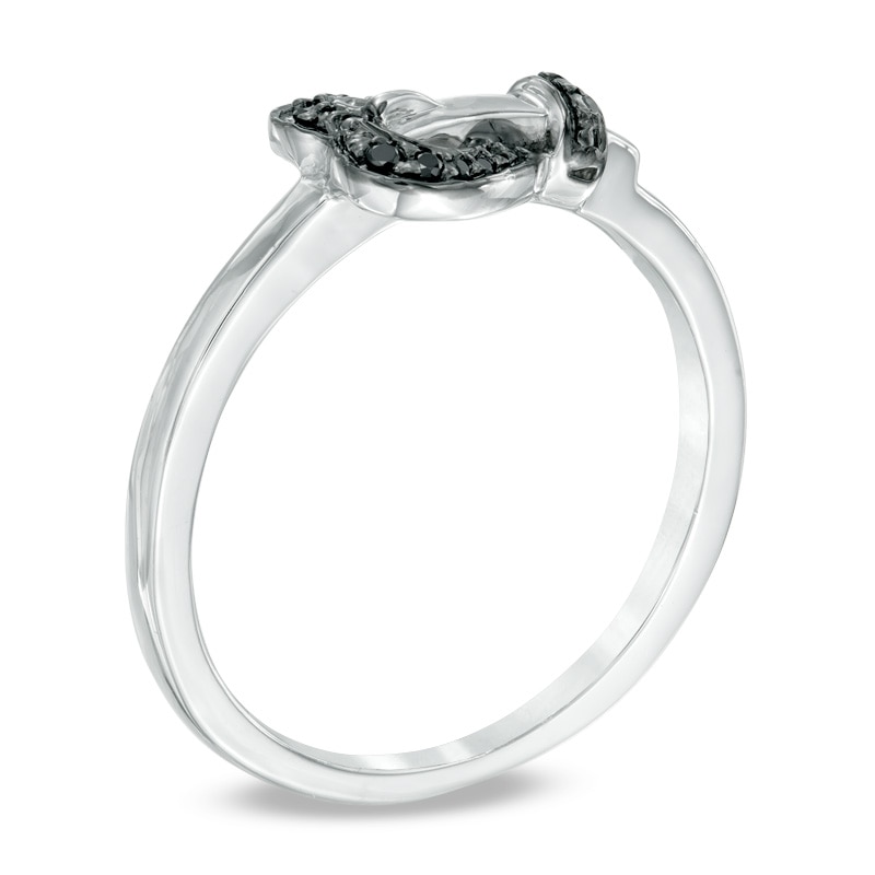 Black Diamond Accent Heart-Shaped Buckle Ring in Sterling Silver|Peoples Jewellers