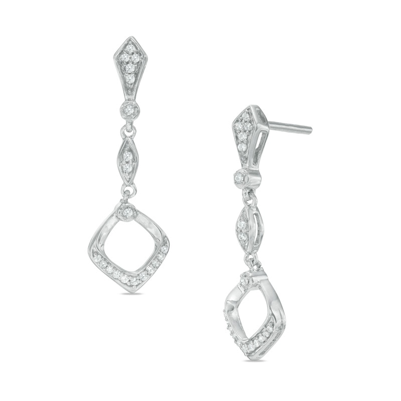 0.15 CT. T.W. Diamond Open Square Drop Earrings in Sterling Silver|Peoples Jewellers