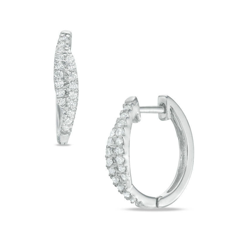 0.23 CT. T.W. Diamond Hoop Earrings in 10K White Gold|Peoples Jewellers