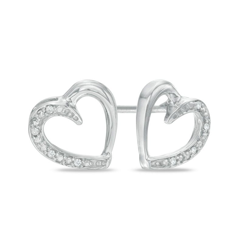 Diamond Accent Heart Stud Earrings in Sterling Silver|Peoples Jewellers