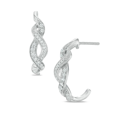 0.23 CT. T.W. Diamond Loose Braid J-Hoop Earrings in Sterling Silver