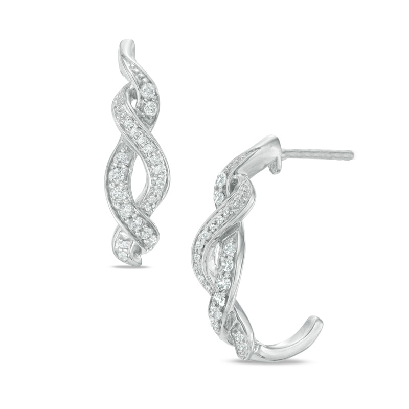 0.23 CT. T.W. Diamond Loose Braid J-Hoop Earrings in Sterling Silver|Peoples Jewellers