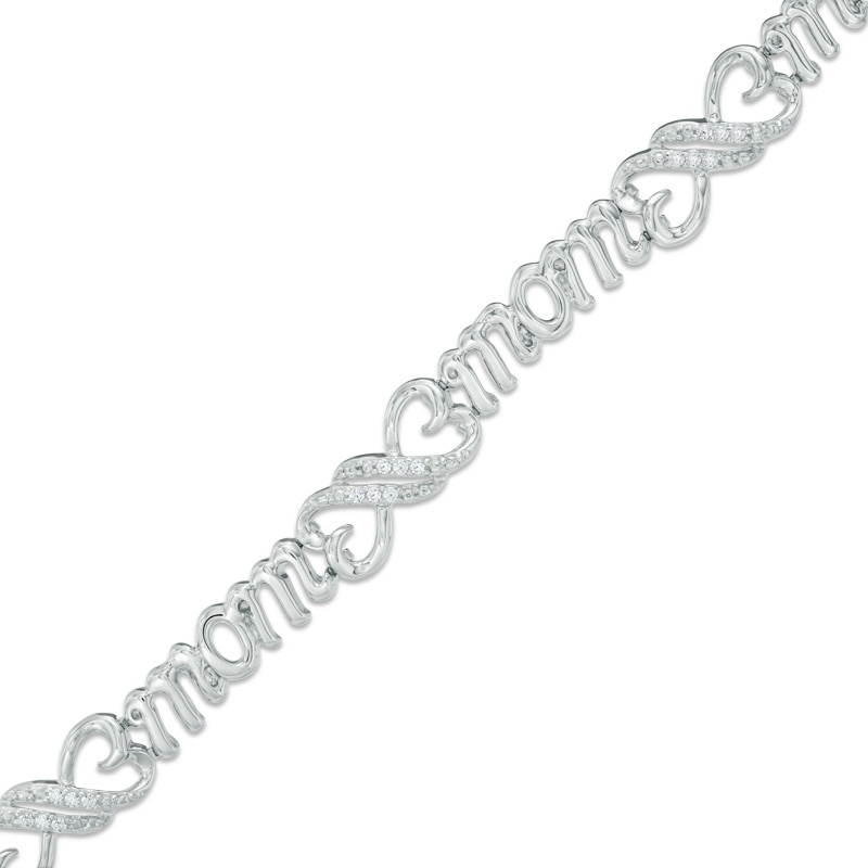 0.18 CT. T.W. Diamond Heart-Shaped Infinity with "MOM" Bracelet in Sterling Silver - 7.5"