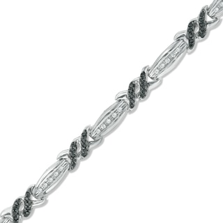 0.70 CT. T.W. Enhanced Black and White Diamond Five Stone Station Bracelet in Sterling Silver - 7.5"