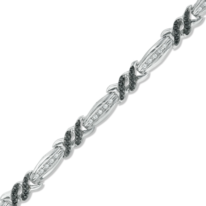 0.70 CT. T.W. Enhanced Black and White Diamond Five Stone Station Bracelet in Sterling Silver - 7.5"|Peoples Jewellers