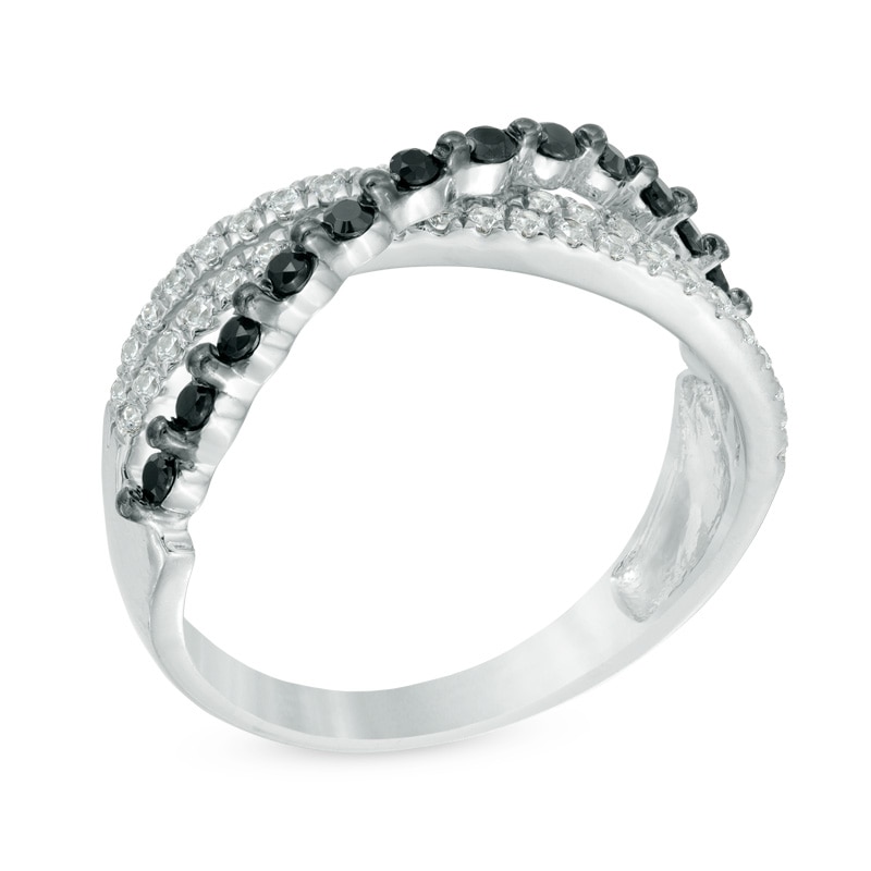 0.36 CT. T.W. Enhanced Black and White Diamond Overlay Ring in Sterling Silver|Peoples Jewellers
