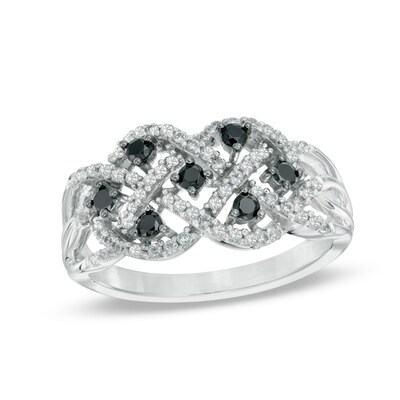 0.45 CT. T.W. Enhanced Black and White Diamond Woven Orbit Ring in Sterling Silver