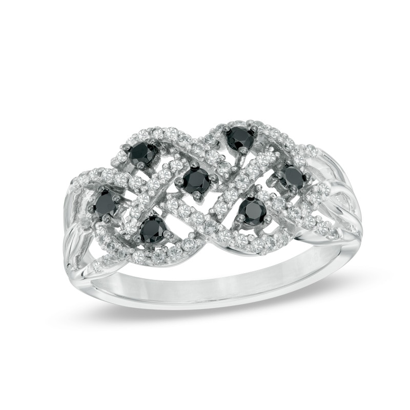 0.45 CT. T.W. Enhanced Black and White Diamond Woven Orbit Ring in Sterling Silver|Peoples Jewellers