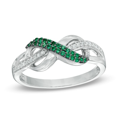 0.18 CT. T.W. Enhanced Green and White Diamond Infinity Ring in Sterling Silver