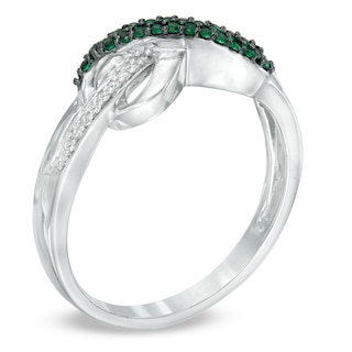 0.18 CT. T.W. Enhanced Green and White Diamond Infinity Ring in Sterling Silver