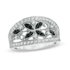 Thumbnail Image 0 of 0.36 CT. T.W. Enhanced Black and White Diamond Vintage-Style Flower Ring in Sterling Silver