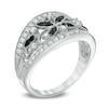 Thumbnail Image 1 of 0.36 CT. T.W. Enhanced Black and White Diamond Vintage-Style Flower Ring in Sterling Silver