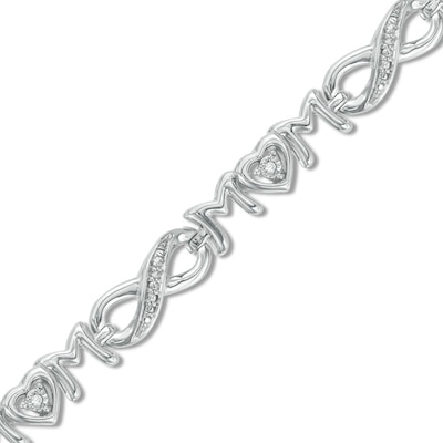 Diamond Accent Alternating "MOM" Infinity Link Bracelet in Sterling Silver - 7.5"