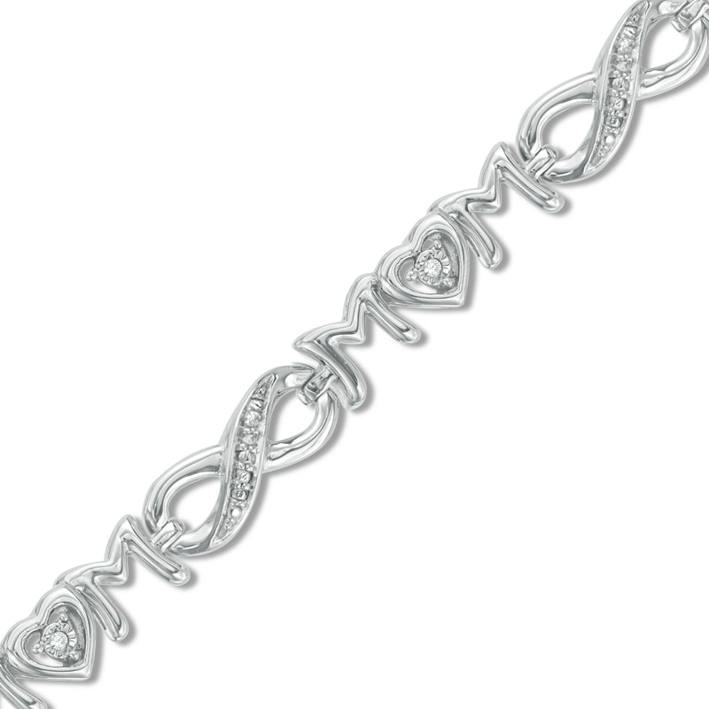 Diamond Accent Alternating "MOM" Infinity Link Bracelet in Sterling Silver - 7.5"|Peoples Jewellers