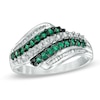 0.45 CT. T.W. Enhanced Green and White Diamond Wave Ring in 10K White Gold