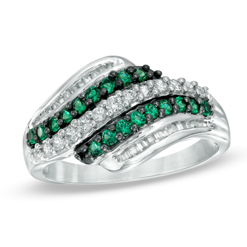 0.45 CT. T.W. Enhanced Green and White Diamond Wave Ring in 10K White Gold|Peoples Jewellers