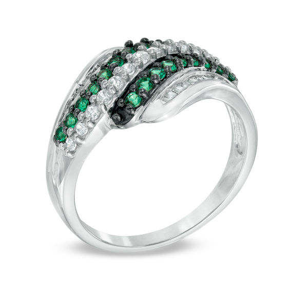 0.45 CT. T.W. Enhanced Green and White Diamond Wave Ring in 10K White Gold