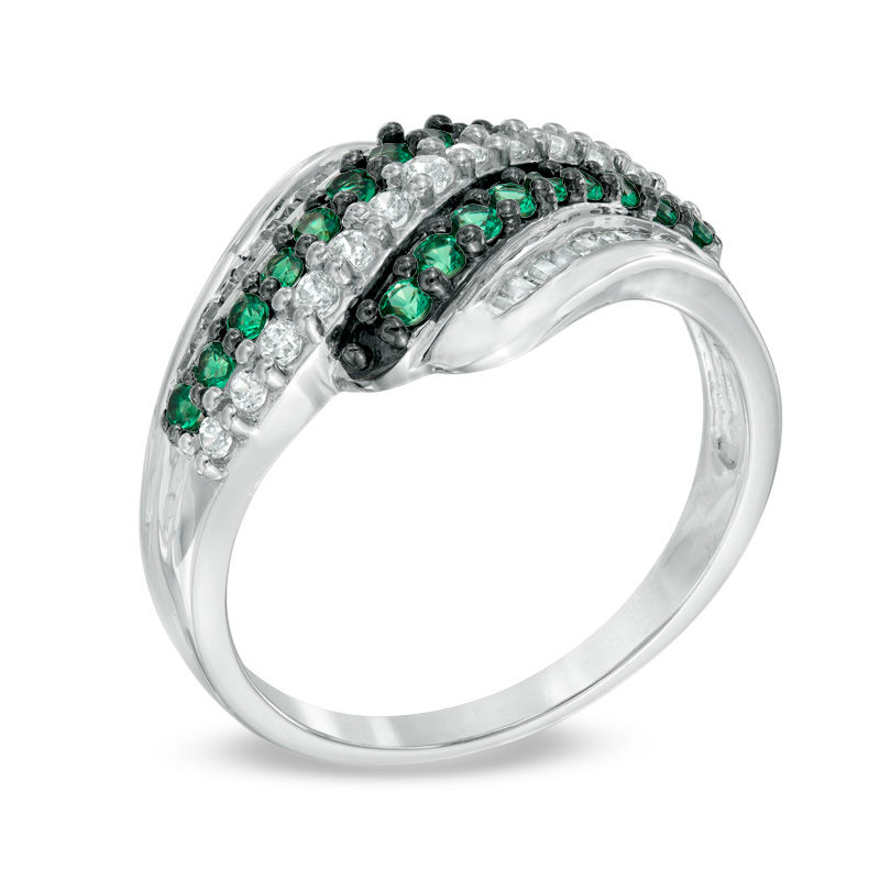 0.45 CT. T.W. Enhanced Green and White Diamond Wave Ring in 10K White Gold|Peoples Jewellers