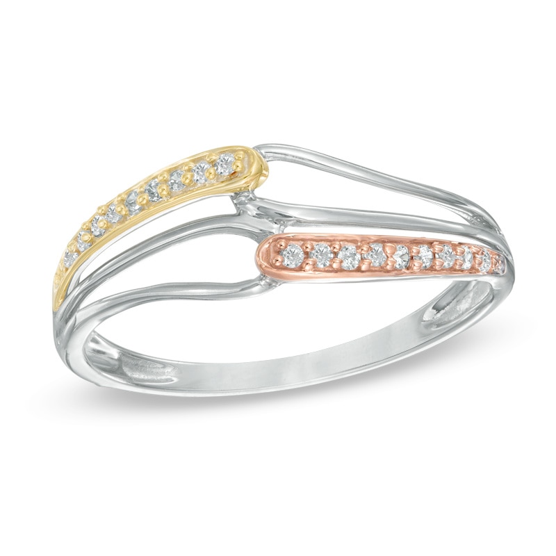 0.09 CT. T.W. Diamond Interlocking Ring in Sterling Silver and 10K Two-Tone Gold|Peoples Jewellers