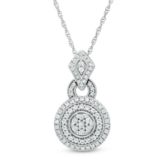 0.45 CT. T.W. Diamond Cluster Doorknocker Pendant in 10K White Gold