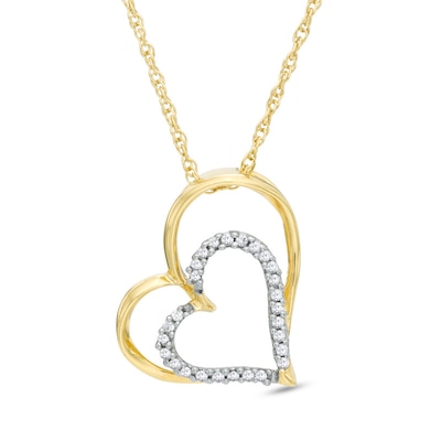 0.11 CT. T.W. Diamond Tilted Heart Pendant in 10K Gold