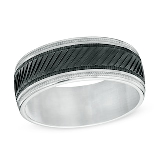 Men's 8.0mm Faceted Comfort Fit Wedding Band in Sterling Silver