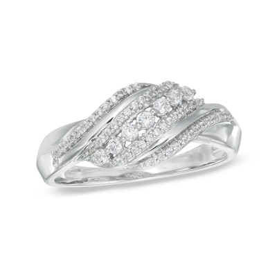 0.23 CT. T.W. Diamond Thick Wave Ring in Sterling Silver