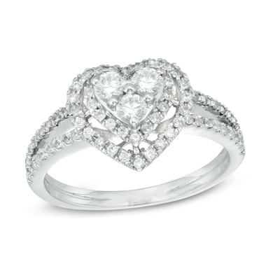 0.45 CT. T.W. Diamond Heart Frame Ring in 10K White Gold