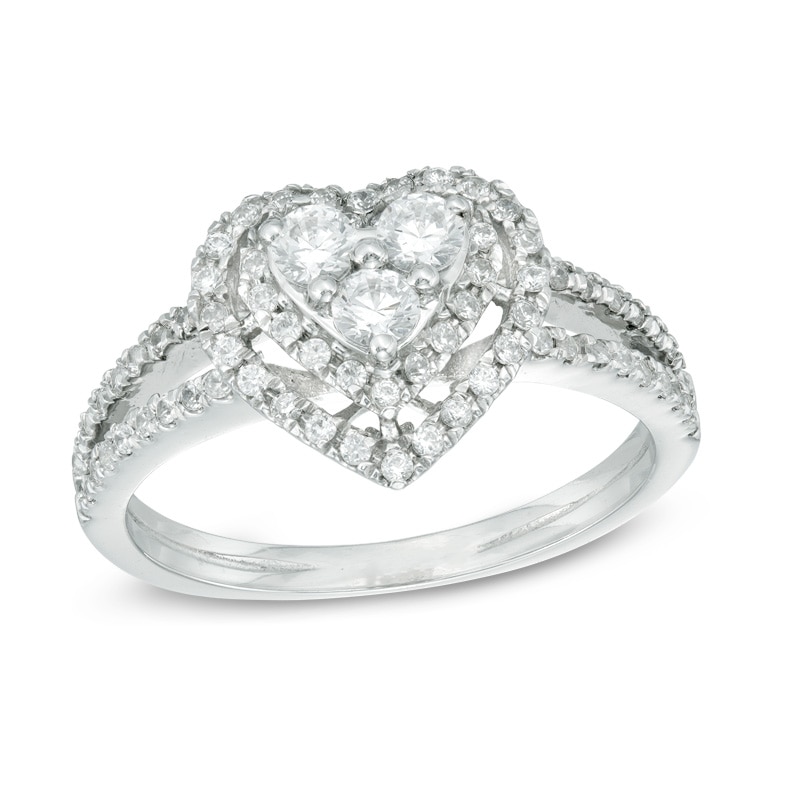0.45 CT. T.W. Diamond Heart Frame Ring in 10K White Gold|Peoples Jewellers