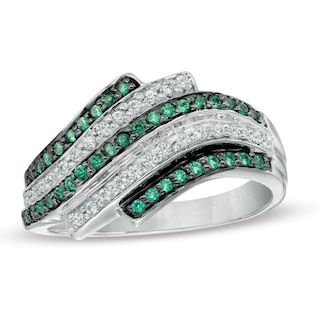 0.30 CT. T.W. Enhanced Green and White Diamond Alternating Wave Ring in Sterling Silver