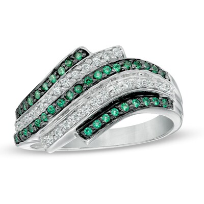 0.30 CT. T.W. Enhanced Green and White Diamond Alternating Wave Ring in Sterling Silver