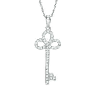 0.18 CT. T.W. Diamond Clover Top Key Pendant in 10K White Gold