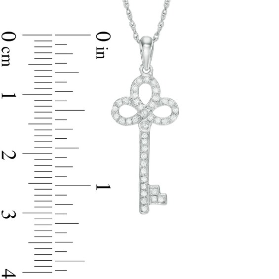 0.18 CT. T.W. Diamond Clover Top Key Pendant in 10K White Gold