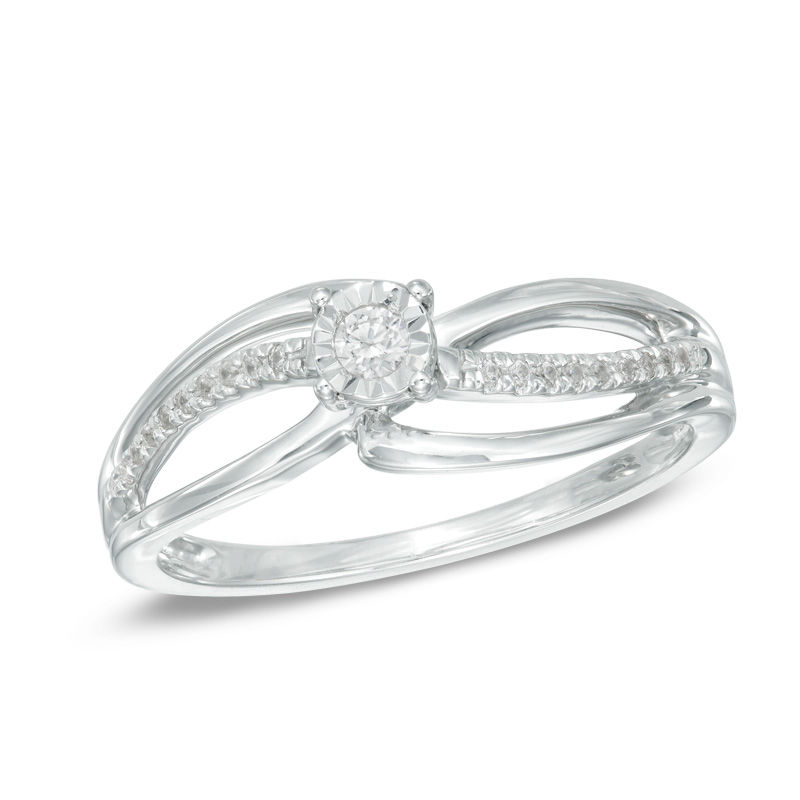 0.09 CT. T.W. Diamond Split Shank Promise Ring in 10K White Gold|Peoples Jewellers