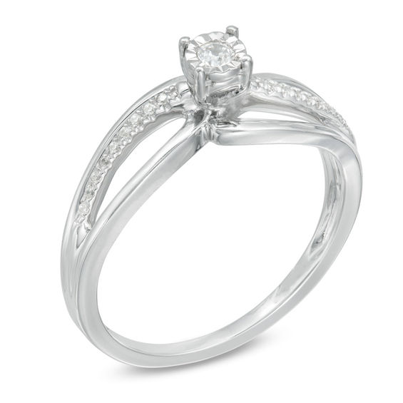 0.09 CT. T.W. Diamond Split Shank Promise Ring in 10K White Gold