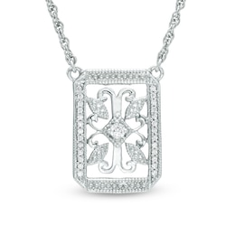 0.15 CT. T.W. Diamond Vintage-Style Filigree Necklace in Sterling Silver - 17&quot;