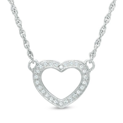 0.11 CT. T.W. Diamond Heart Necklace in Sterling Silver - 17"