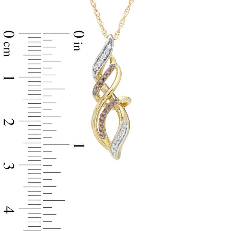 0.15 CT. T.W. Champagne and White Diamond Cascading Flame Pendant in 10K Gold