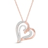 0.15 CT. T.W. Diamond Tilted Ribbon Heart Pendant in 10K Rose Gold